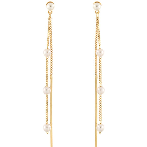 Layered Pearl Station & Bar Earrings