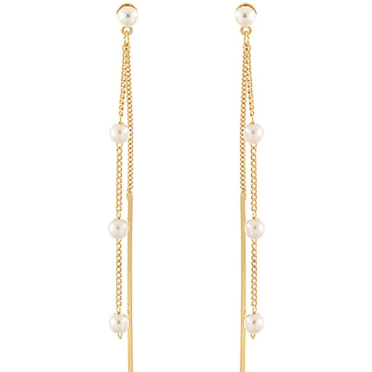 Layered Pearl Station & Bar Earrings