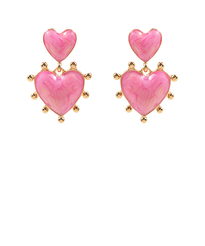 Double Heart Enamel Drop Earrings