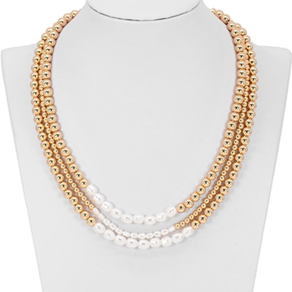 3 Layered CCB Ball Pearl Necklace Set