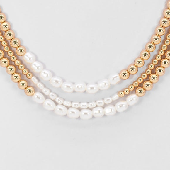 3 Layered CCB Ball Pearl Necklace Set