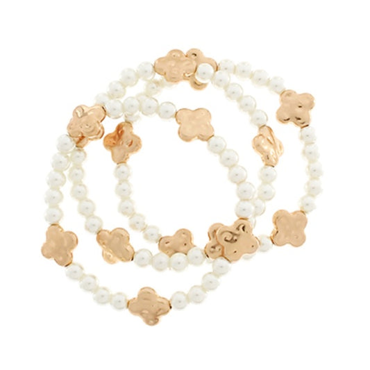 3 Row Clover Station Pearl Bracelet