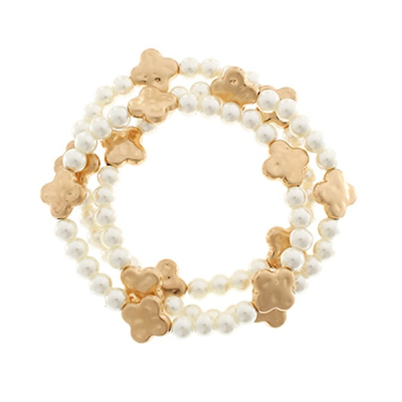 3 Row Clover Station Pearl Bracelet