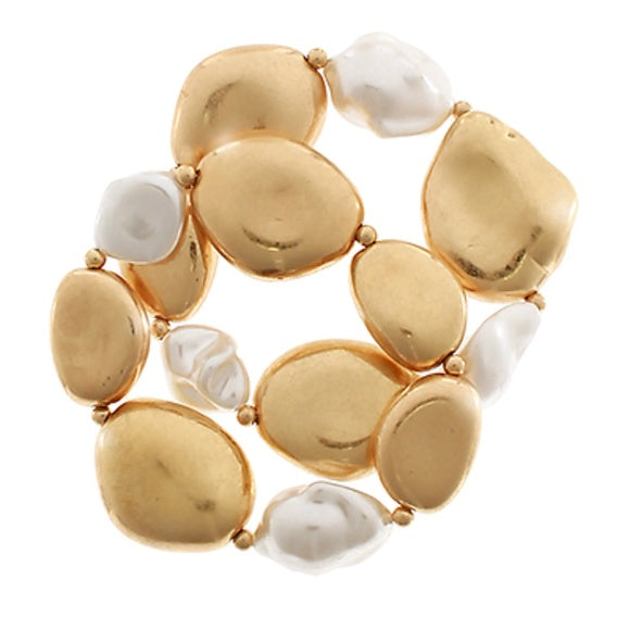 2 Row Pearl & Flat Metal Bracelet