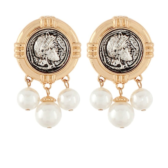 Pearl Dangle Coin Earrings