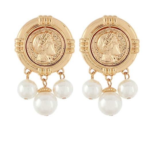 Pearl Dangle Coin Earrings