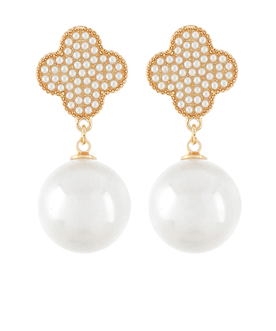 Pearl Drop Pave Clover Earrings