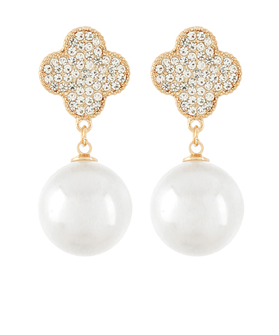 Pearl Drop Pave Clover Earrings