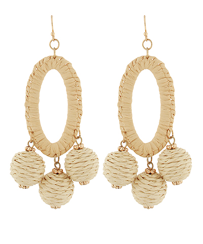 Wrapped Raffia Oval & Ball Earrings