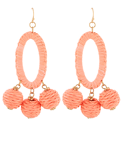 Wrapped Raffia Oval & Ball Earrings