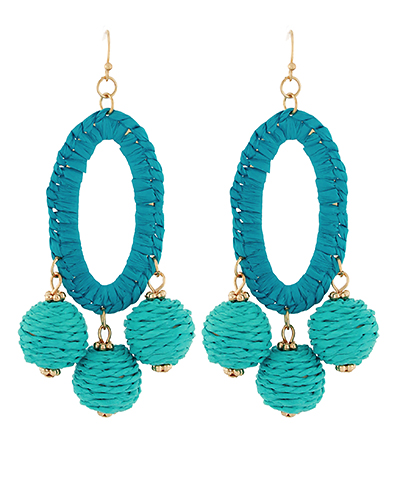 Wrapped Raffia Oval & Ball Earrings