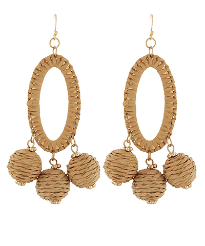 Wrapped Raffia Oval & Ball Earrings