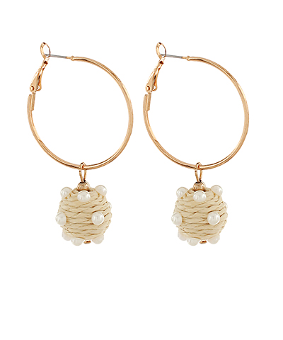 Ring & Wrapped Raffia Ball w/Pearl Earrings