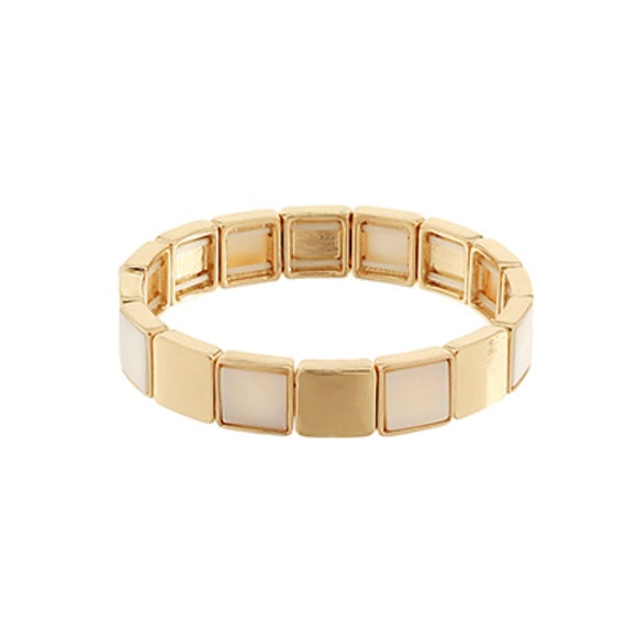 Pearl & Metal Square Linked Bracelet