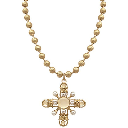 Baroque Cross & Ball Chain Necklace Set