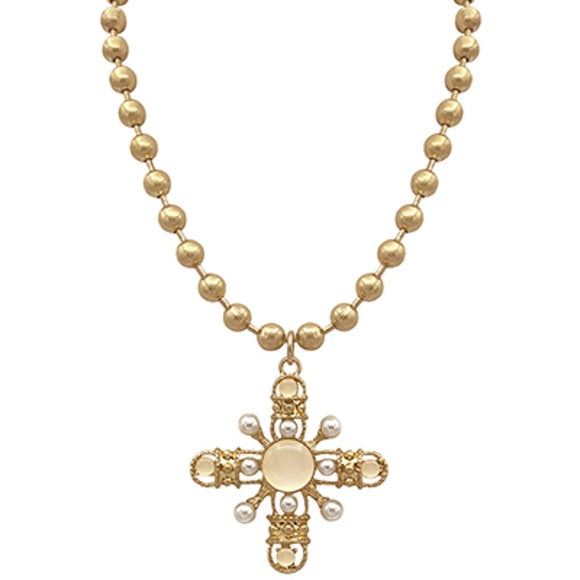 Baroque Cross & Ball Chain Necklace Set