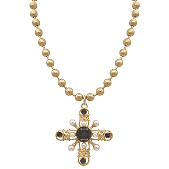 Baroque Cross & Ball Chain Necklace Set