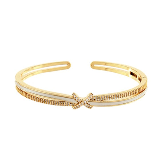 CZ & MOP Crisscross Cuff