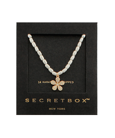 CZ Flower Pendant Pearl Necklace