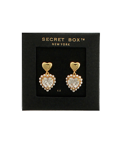 CZ & Pearl Heart Drop Earrings