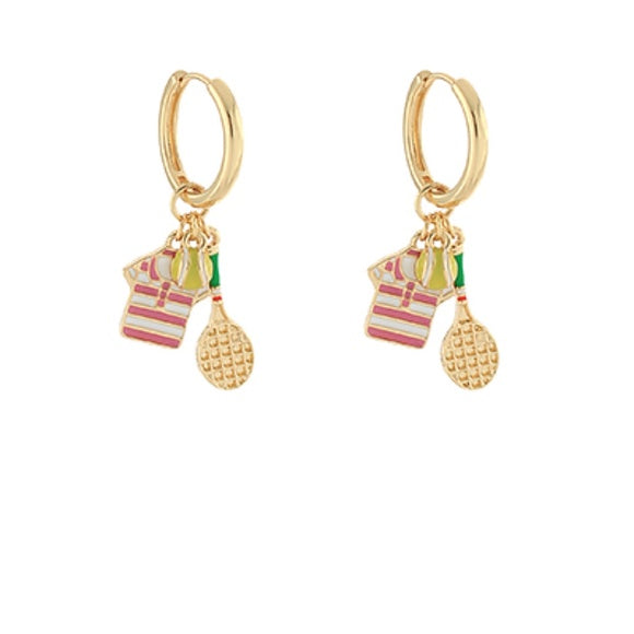 Tennis 3 Charm Dangle Hoops