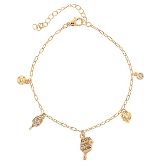 Pickleball Pave 5 Charm Bracelet