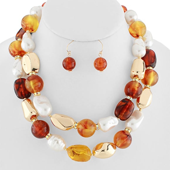 Pearl & Multi Shaped Dual Necklace Set