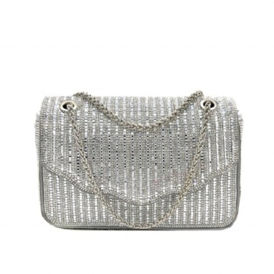 **Faux Leather Rhinestone Evening Bag**