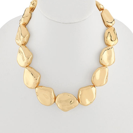 Pebble Shape Linked Metal Necklace