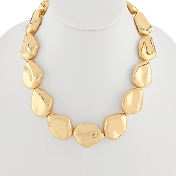 Pebble Shape Linked Metal Necklace