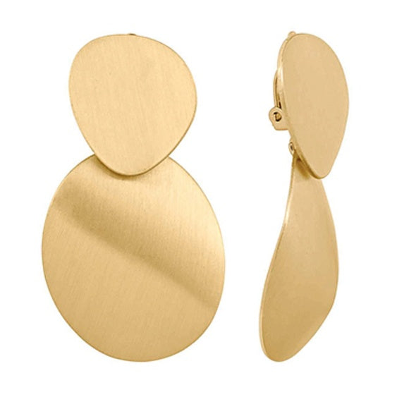 Satin Metal Oval Dangle Clip Earrings