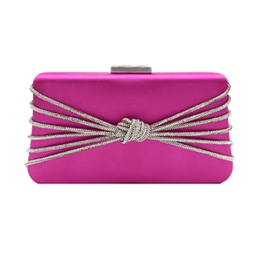 Knotted Rhinestone Line Satin Clutch