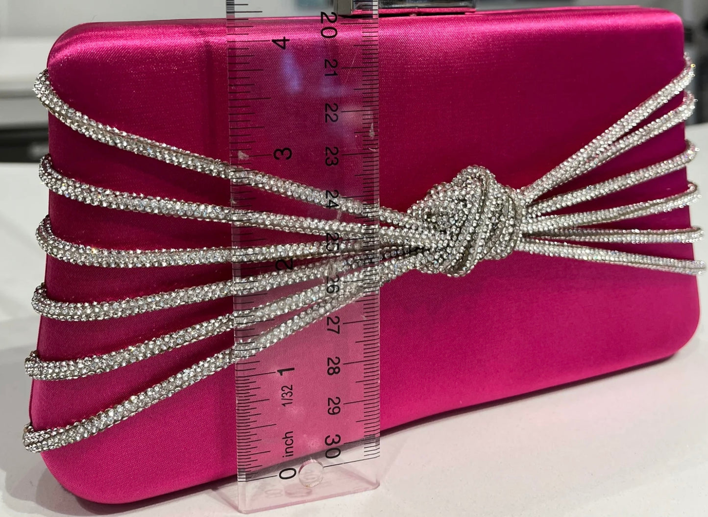 Knotted Rhinestone Line Satin Clutch