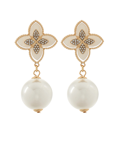 Paved Clover & Pearl Drop Earrings