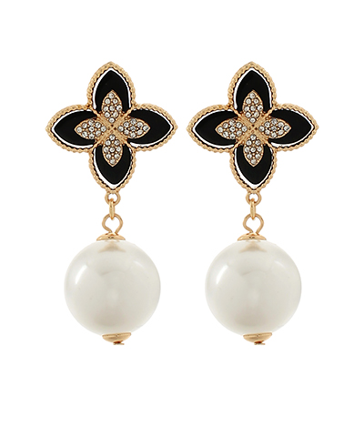 Paved Clover & Pearl Drop Earrings