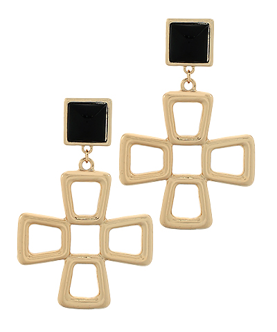 Cross Line & Square Drop Earrings
