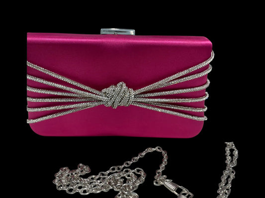 Knotted Rhinestone Line Satin Clutch