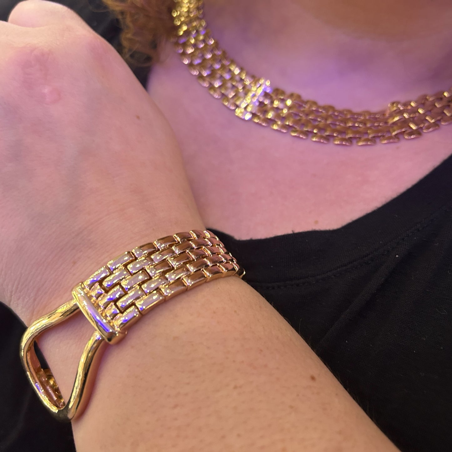 Watch Band Chain Choker Necklace & Horseshoe Accent Bracelet Set